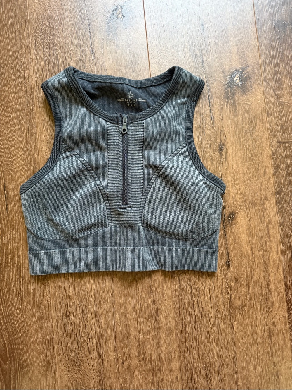 aerie Charcoal Gray Zip-Front Crop Top